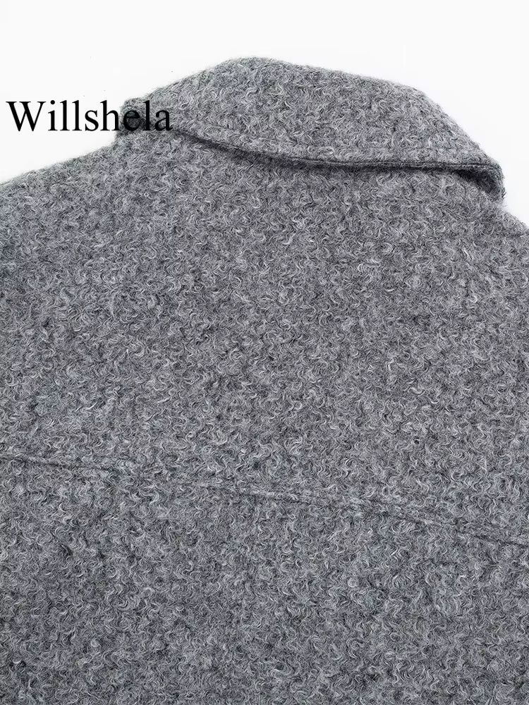 Willshela femmes mode avec poches gris avant vestes à glissière Vintage revers cou manches longues f