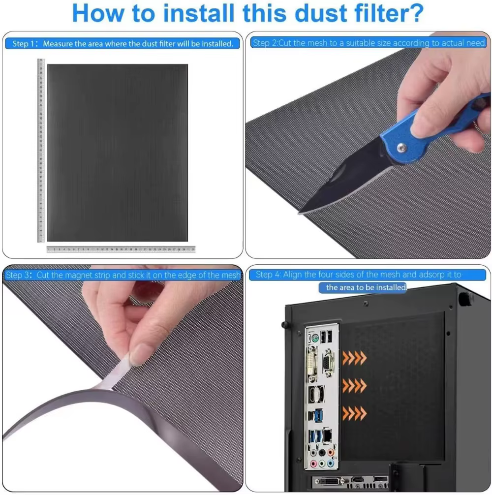 1M bricolage PC boîtier poussière maille filtre PVC anti-poussière maille filtre couverture noir ord