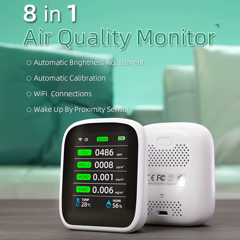 Tuya WIFI 8 en 1 moniteur de qualité de l'air CO2 HCHO TVOC PM1.0 PM2.5 PM10 testeur température hum