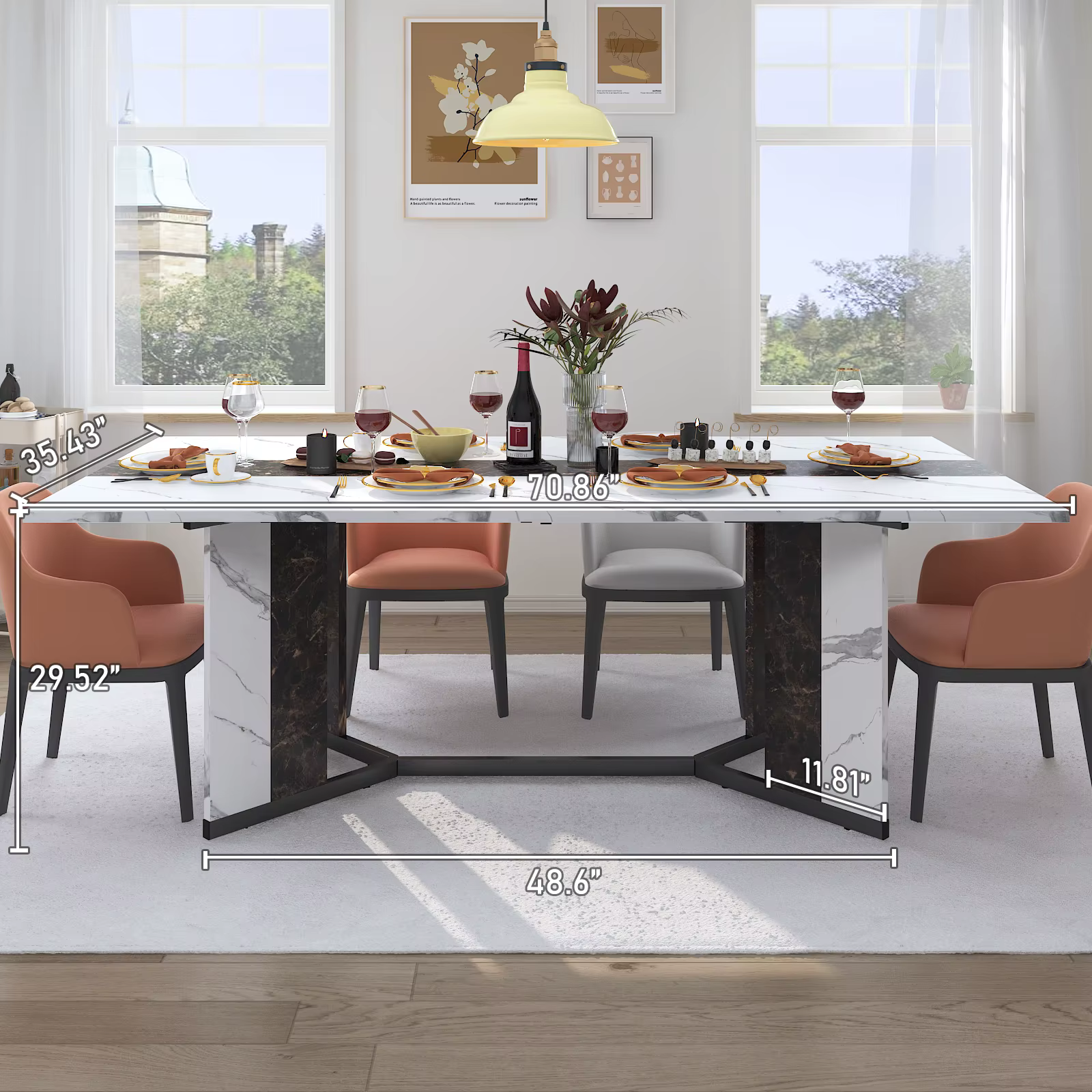 Grande table à manger rectangulaire luxueuse de 71 po pour 6 8 10 personnes, table queen familiale a