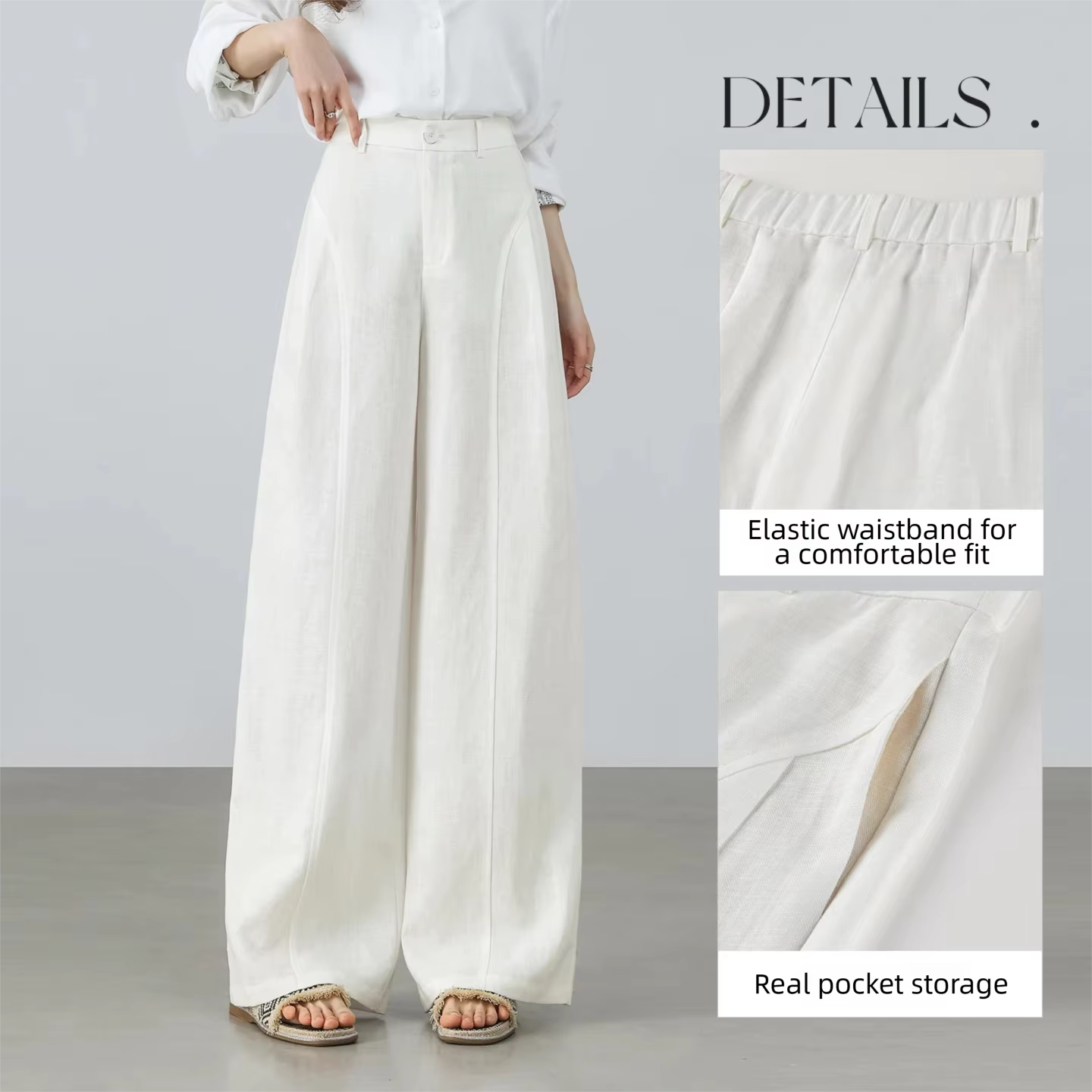 Pantalon blanc pour femme SENTUBILA, mélange lin et lyocell, coupe large, tendance printemps 2026, t
