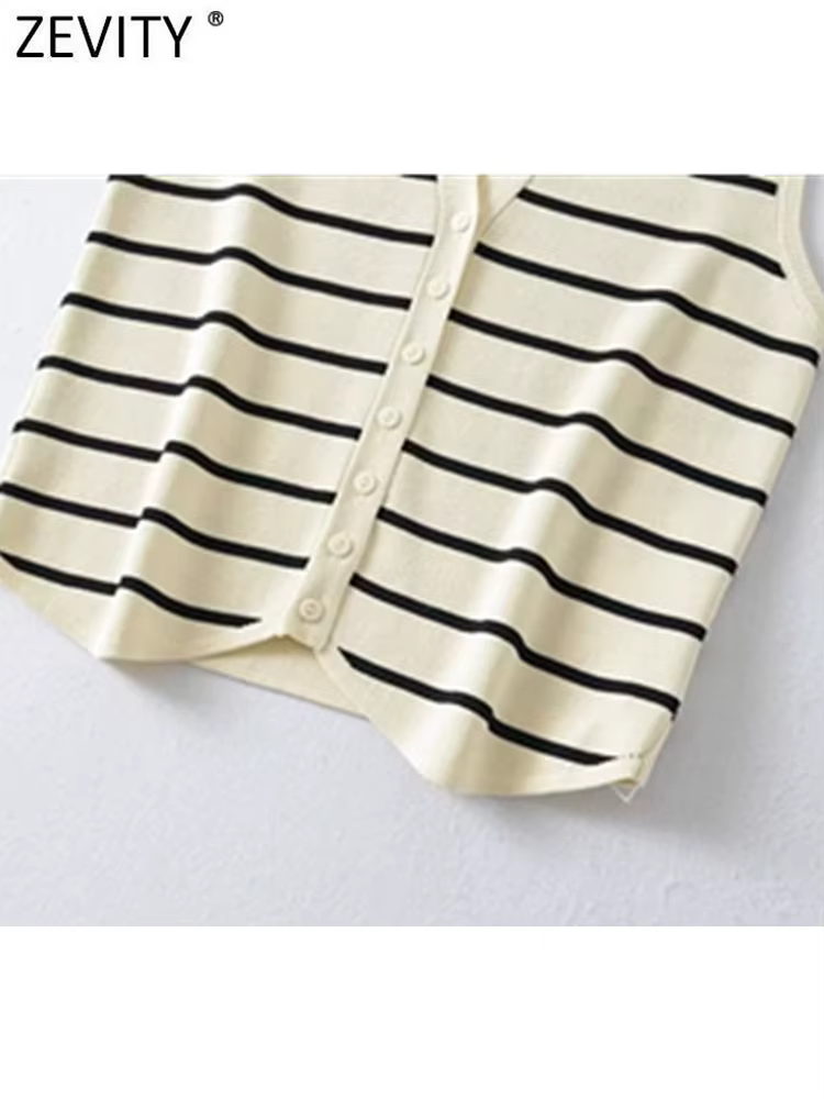 Zevity-Cardigan à simple boutonnage pour femme, col en V, motif rayé en fibre, glaçure chic, nouvell