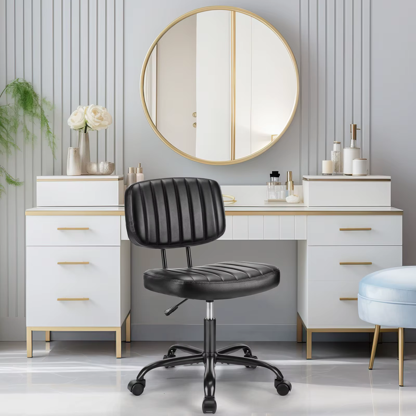 JHK – chaise de bureau sans accoudoirs, Support lombaire arrière, hauteur réglable, chaise d'ordinat