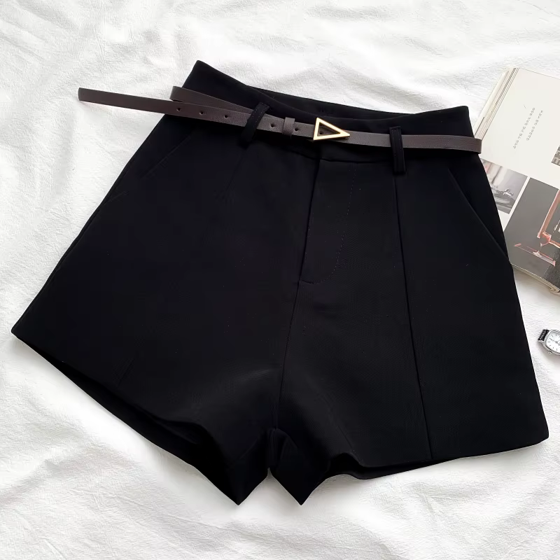 ITOOLIN décontracté femmes Shorts a-ligne taille haute court Chic bureau dame Shorts avec ceinture V