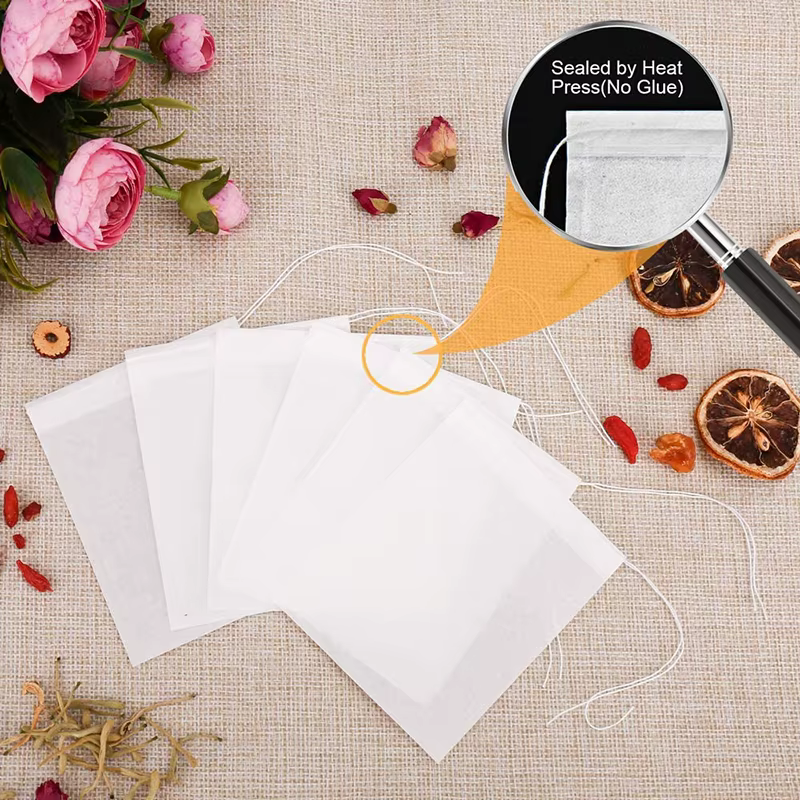 Sachets de thé en tissu non tissé, 100 pièces/lot, sacs filtrants pour thé aux épices, avec ficelle 