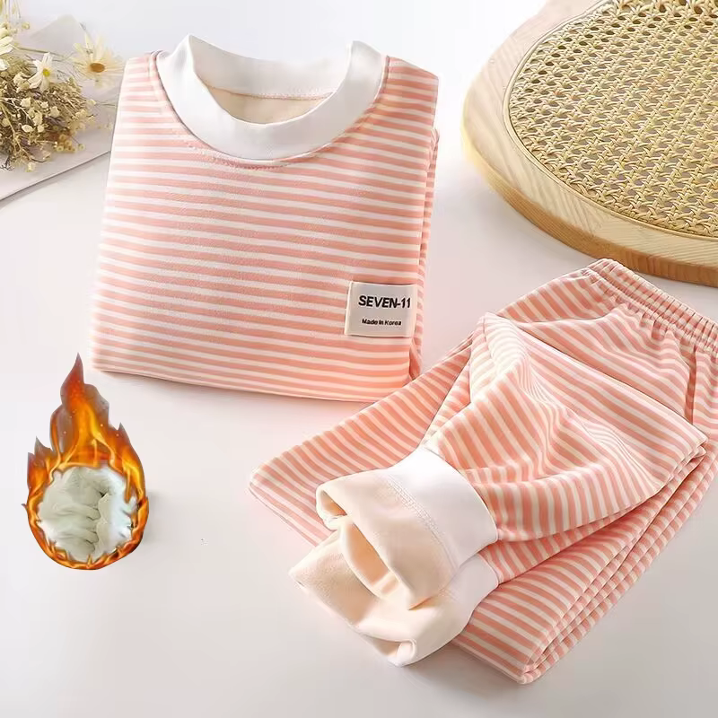 Nouveau ensemble de vêtements chauds pour enfants en peluche rayée pour garçons et filles pyjamas vê