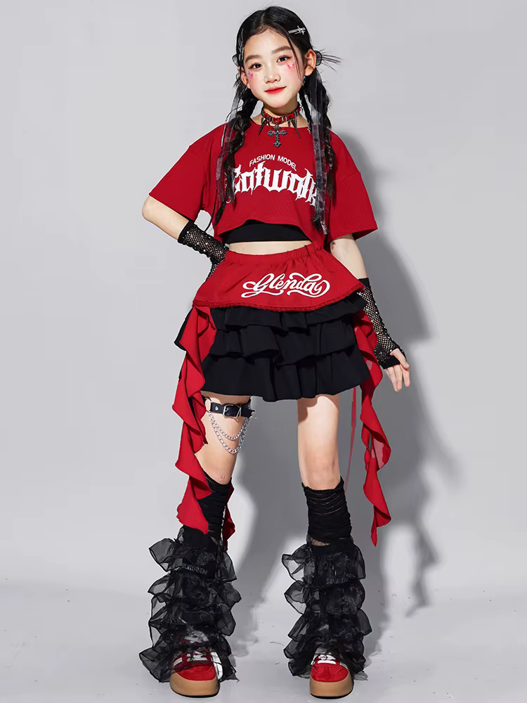 Ensemble de vêtements d'été pour filles, style K-pop, crop top, jupes à volants, costume de danse de