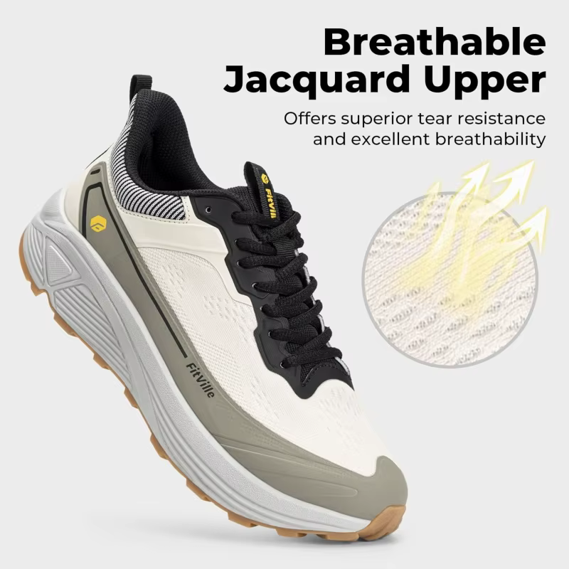 FitVille chaussures de marche larges pour hommes anti-dérapant léger chaussure de course sur sentier