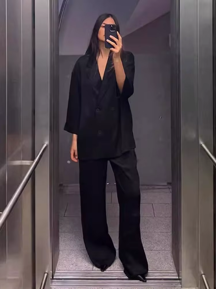 Ensemble manteau et pantalon pour femmes, Blazer décontracté, manches longues, Double boutonnage + p