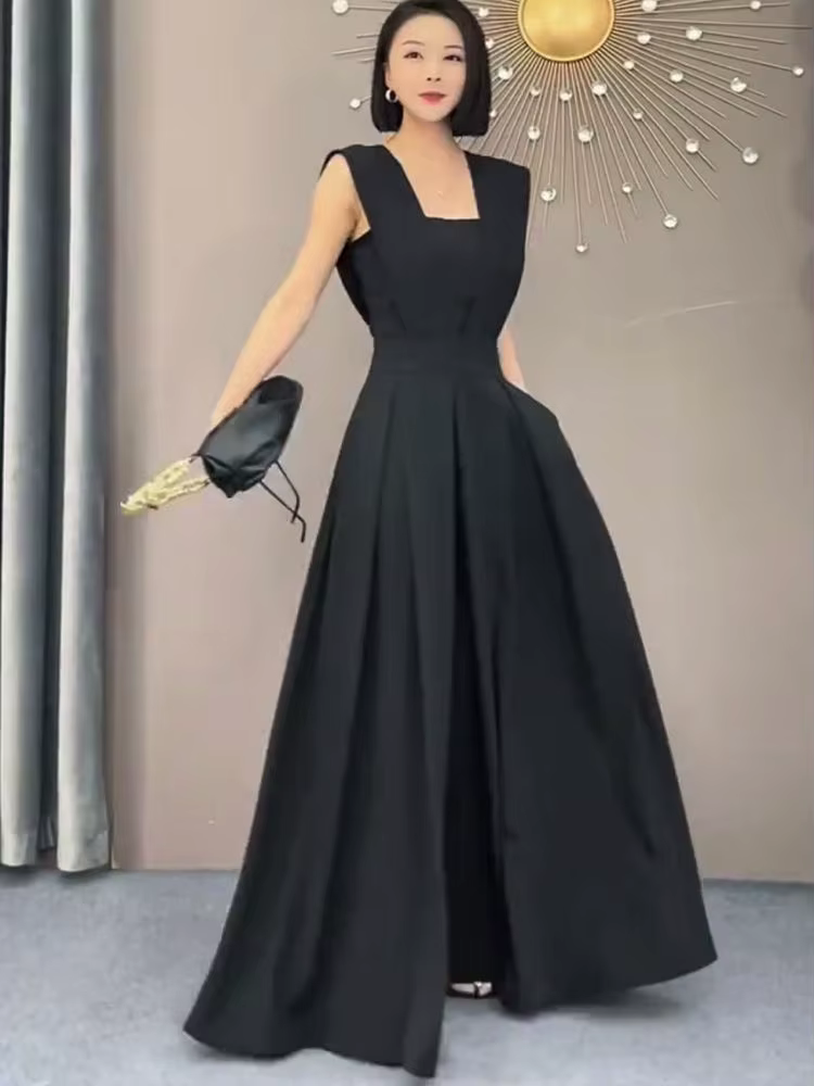 Smile Aen-Combinaison noire moulante pour femme, vêtement d'été fin, à la mode, col en v, couleur un