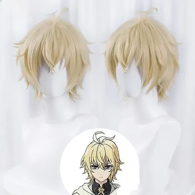 Mikaela Hyakuya Cosplay perruque hommes courte perruque Blonde claire Cosplay Anime Cosplay perruque
