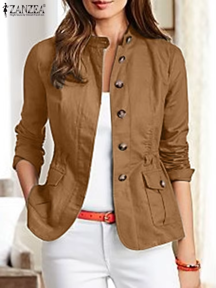 ZANZEA mode automne à manches longues solide coupe ajustée manteaux Vintage femmes vestes de travail