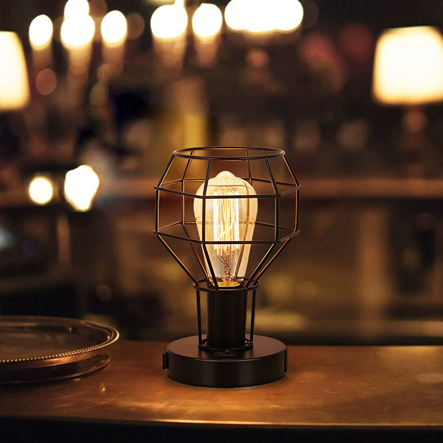 Petite lampe de table industrielle avec port de charge USB, lampe de bureau vintage avec prise pour