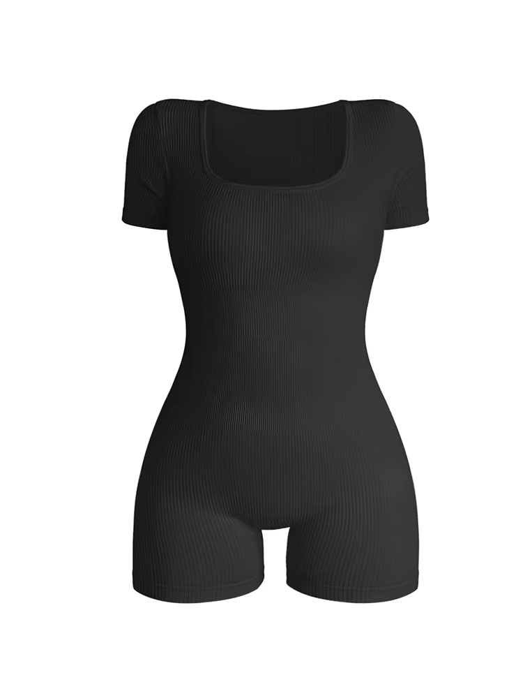 Combinaison une pièce à col carré et manches courtes pour femmes, Sexy, taille haute, moulante, à la
