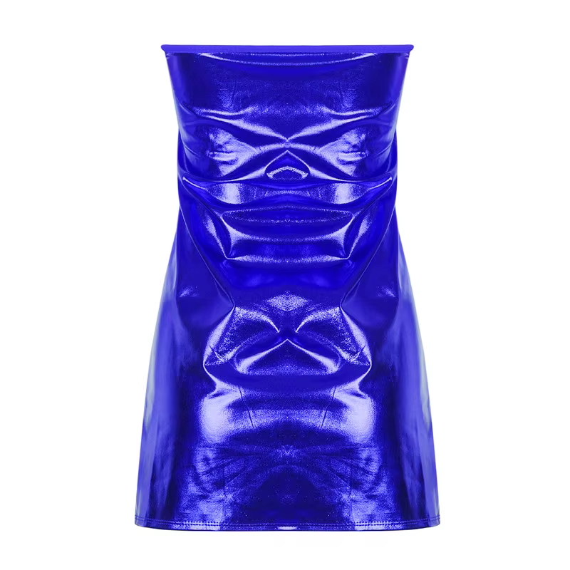 Robe en cuir PU sans manches pour femmes, jupe courte pour dames, robe ronde sur la poitrine, robe d