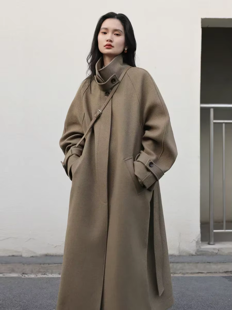 CHIC VEN-Long manteau trench pour femme, manteau en laine à lacets, pardessus à manches Leurs lan, c