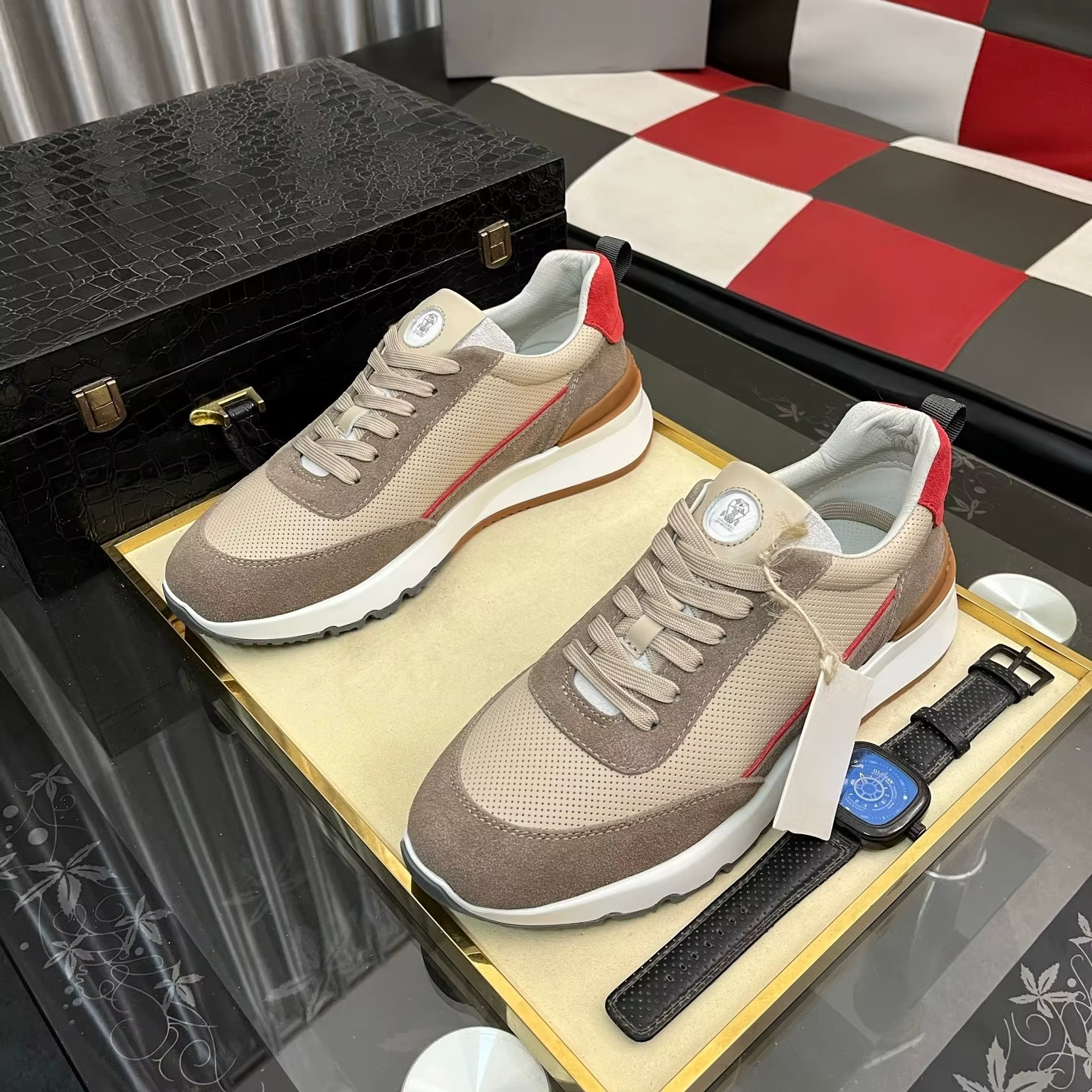 Cadeaux de Noël, chaussures pour hommes de marque de luxe, baskets décontractées faites à la main, t