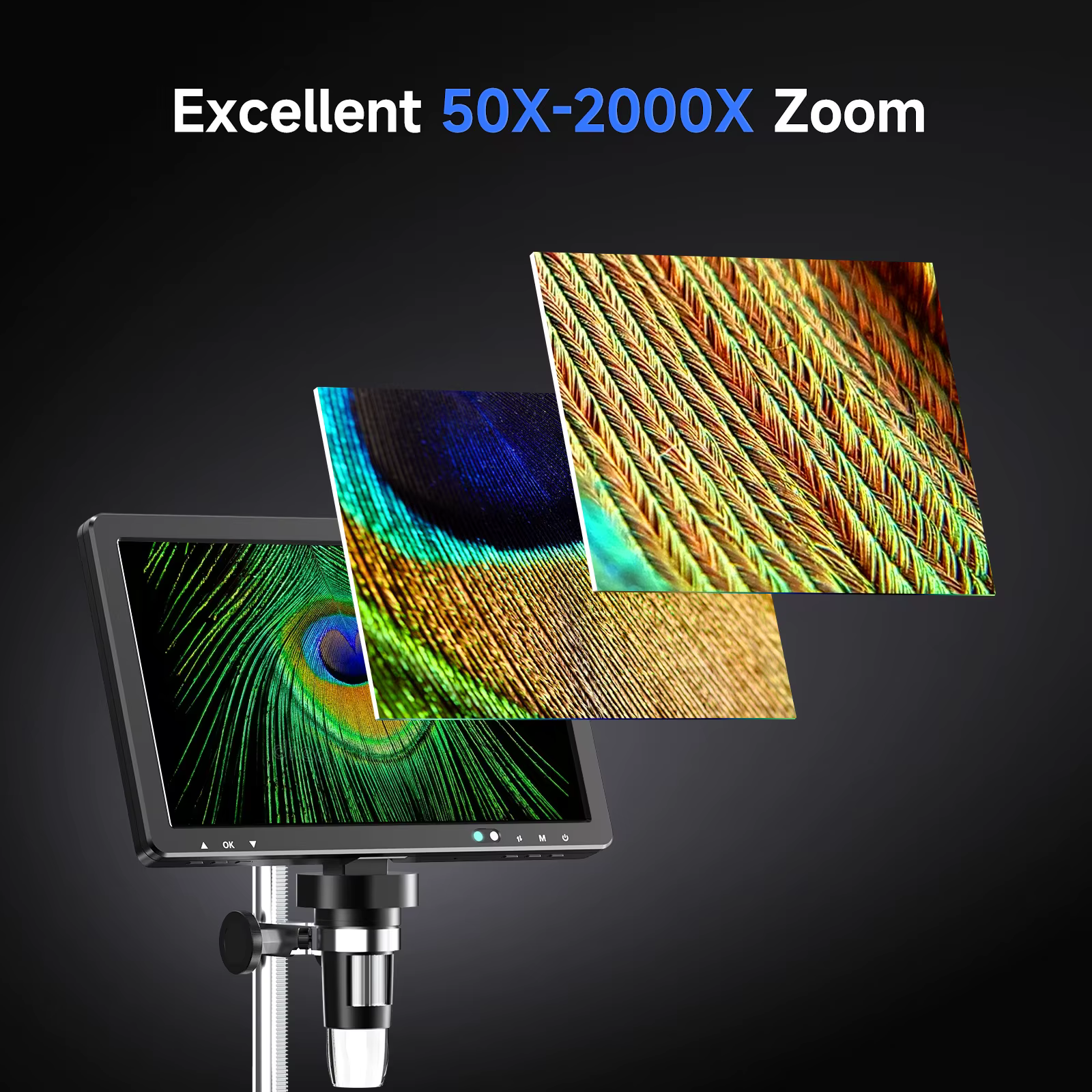 RIEVBCAU Microscope numérique HDMI 10.1 pouces Microscope à pièces 2000X avec 10 LED Microscope à so