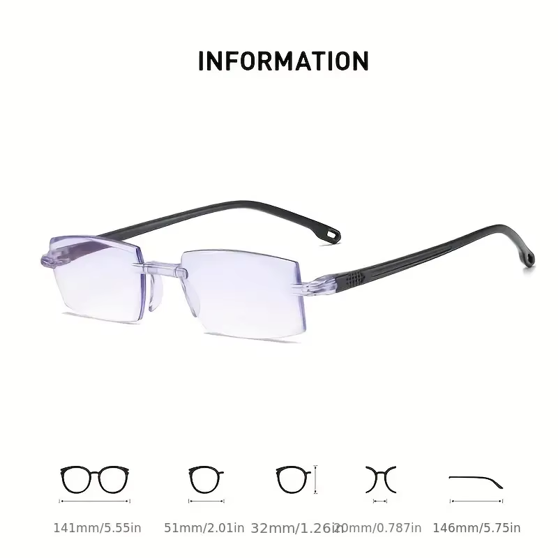 Paquet de 14 lunettes de lecture sans monture de style vintage – Cadre rectangulaire, bloquant la lu