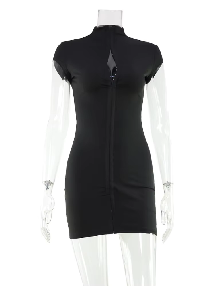Ahagaga Sexy Club femmes Mini robe solide demi col roulé manches courtes gaine Streetwear simple bou