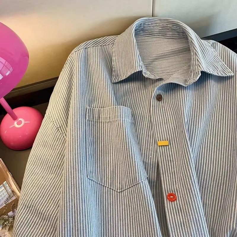 Chemise surdimensionnée rayée en jean vintage Belles chemisiers pour femmes en promotion Chemise à c