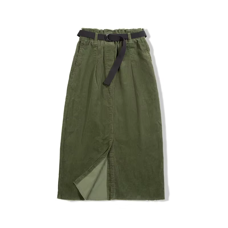 Maden-Jupe crayon longue en velours côtelé pour femme, bas taille haute, ligne A, coton délavé, auto