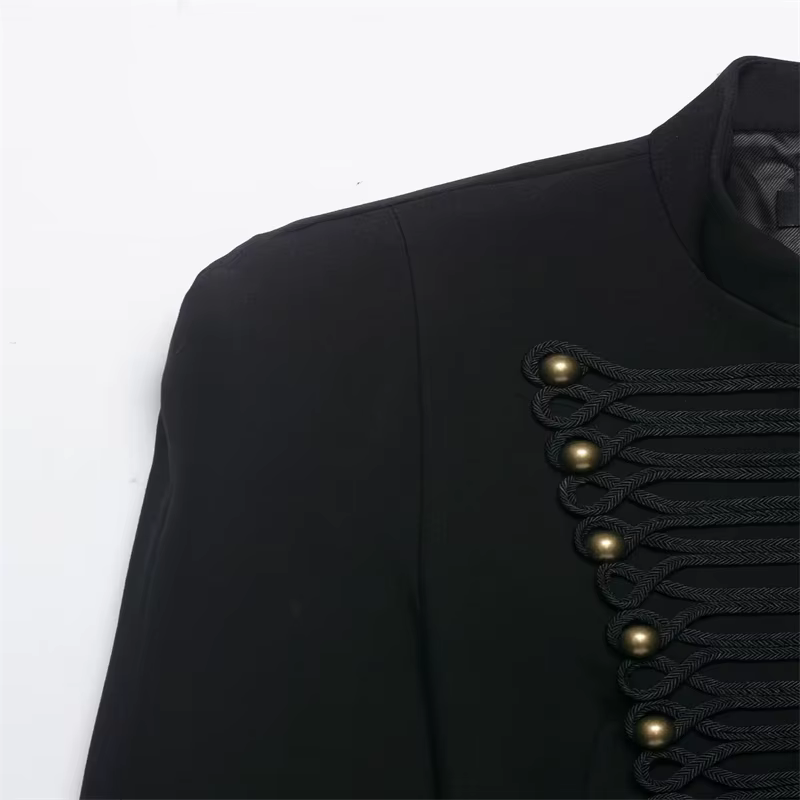 Veste Courte Femme Blazer avec Décoration Tressée et Boutons Dorés Épaulettes – Collection Printemps