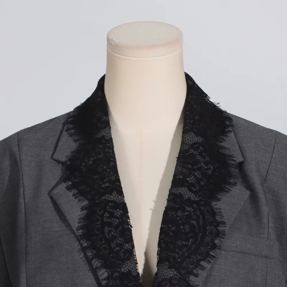 VGH-Blazer Chic en Dentelle Épissée pour Femme, Col Cranté, Manches sulf, Style de Vêtement Féminin