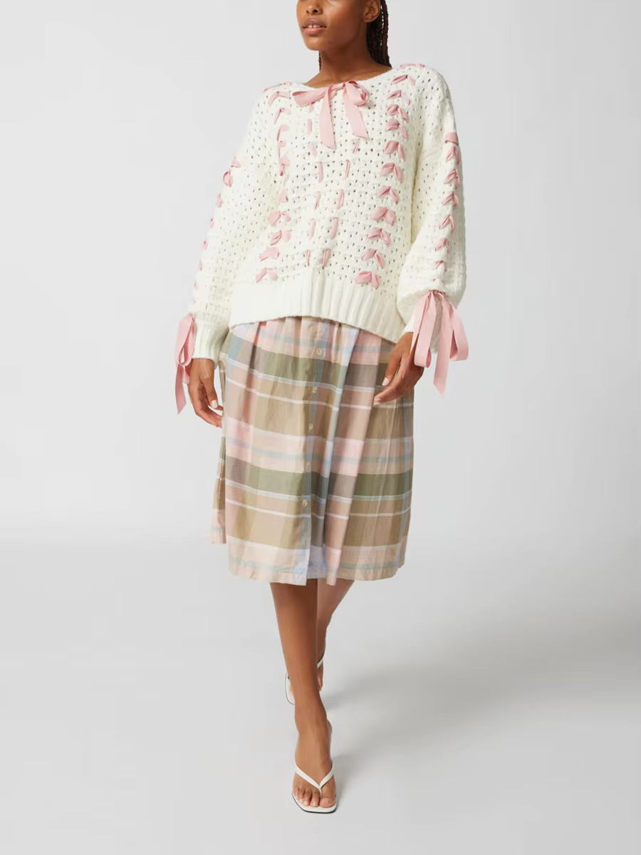 Femmes nœud papillon chandails hiver printemps doux tricoté à manches longues col rond pulls hauts a