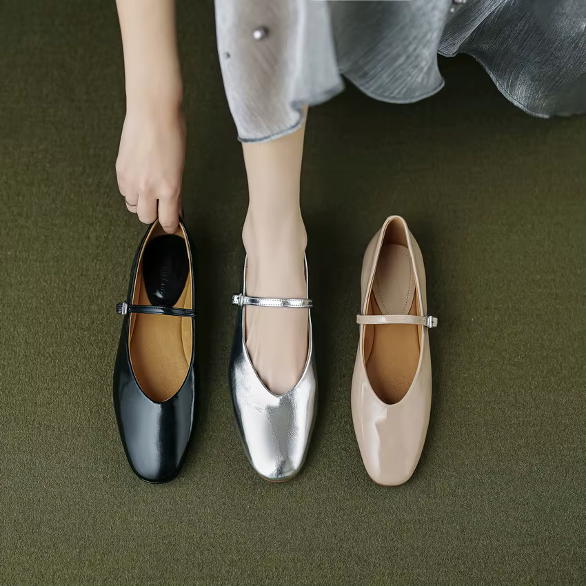 Call TAA-Chaussures plates en cuir véritable pour femme, chaussures de travail rondes, Mary Janes, p