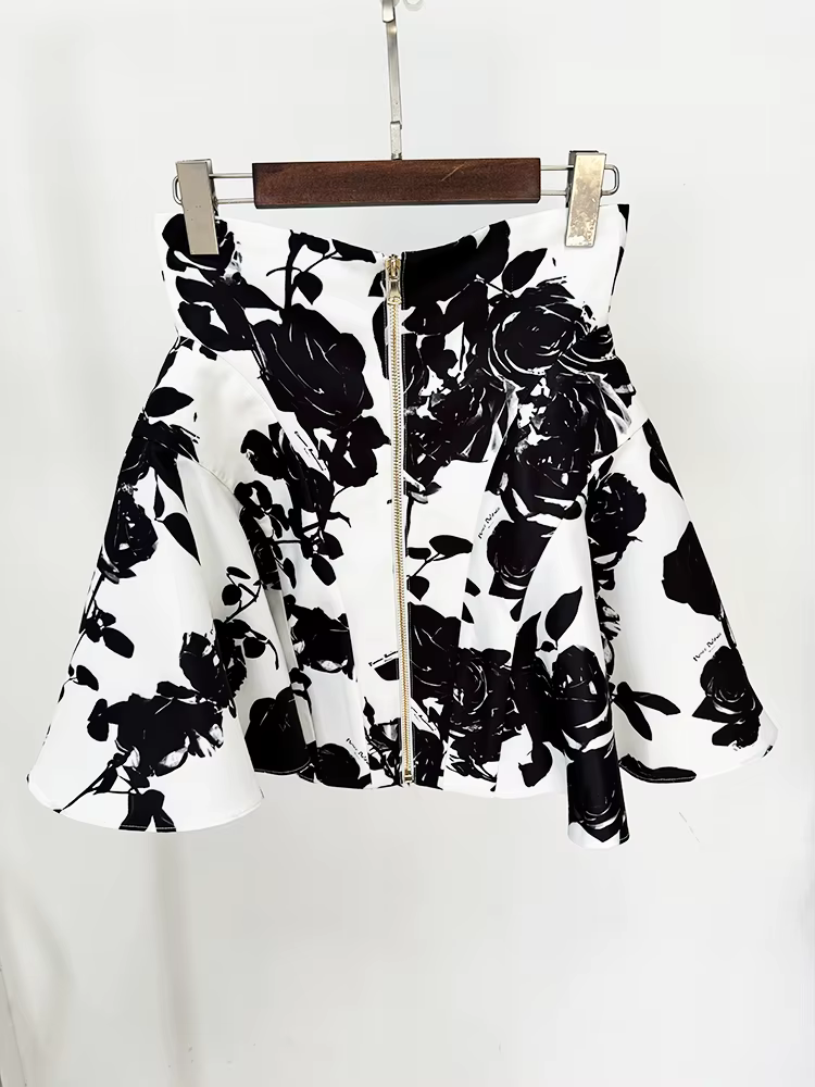 HIGH STREET Nouveauté 2026 Mini-jupe florale imprimée pour femme, style défilé de créateur, avec bou