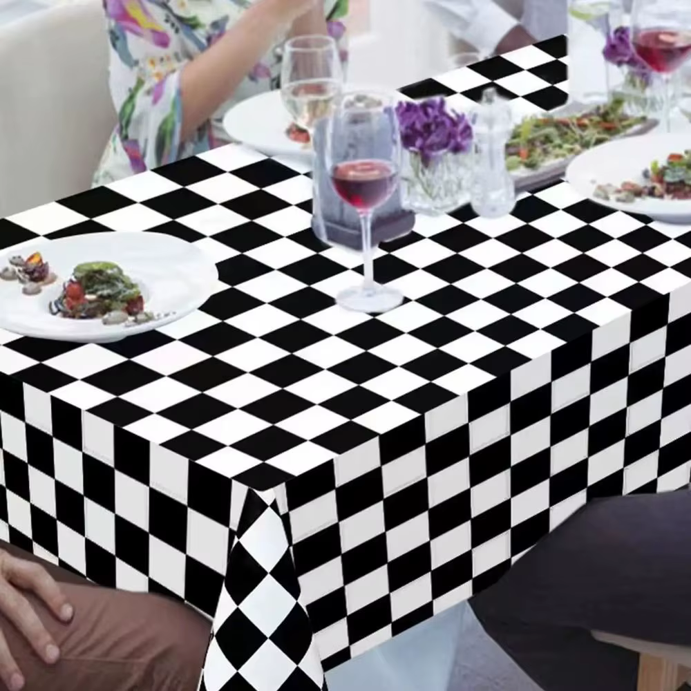 Nappe Jetable à Carreaux Noir et Blanc, 137x274cm, pour ixF1, Course, Imperméable et Anti-taches