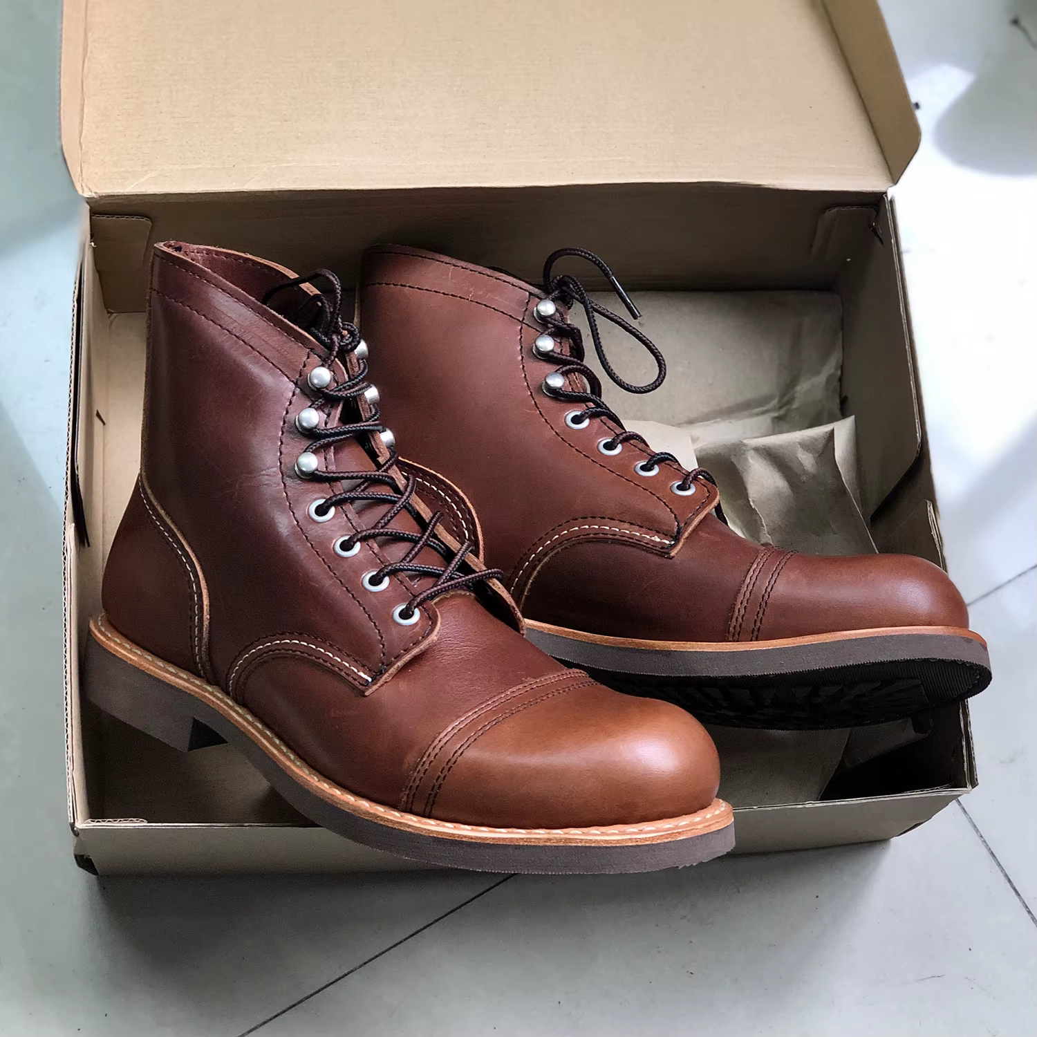 Bottes de moto robustes pour hommes, durables, soudées Goodyear, Vintage, huile, cuir véritable, Pun