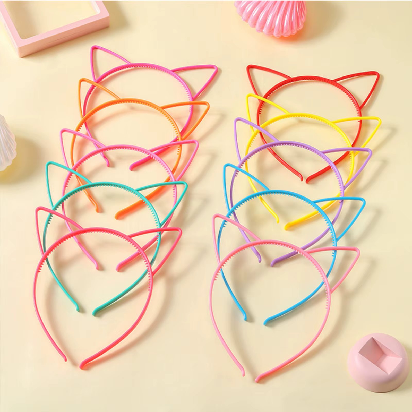 12 pièces en plastique, oreilles de chat, bandeau pour enfants, mignon, chaton, extérieur, bandeau, 