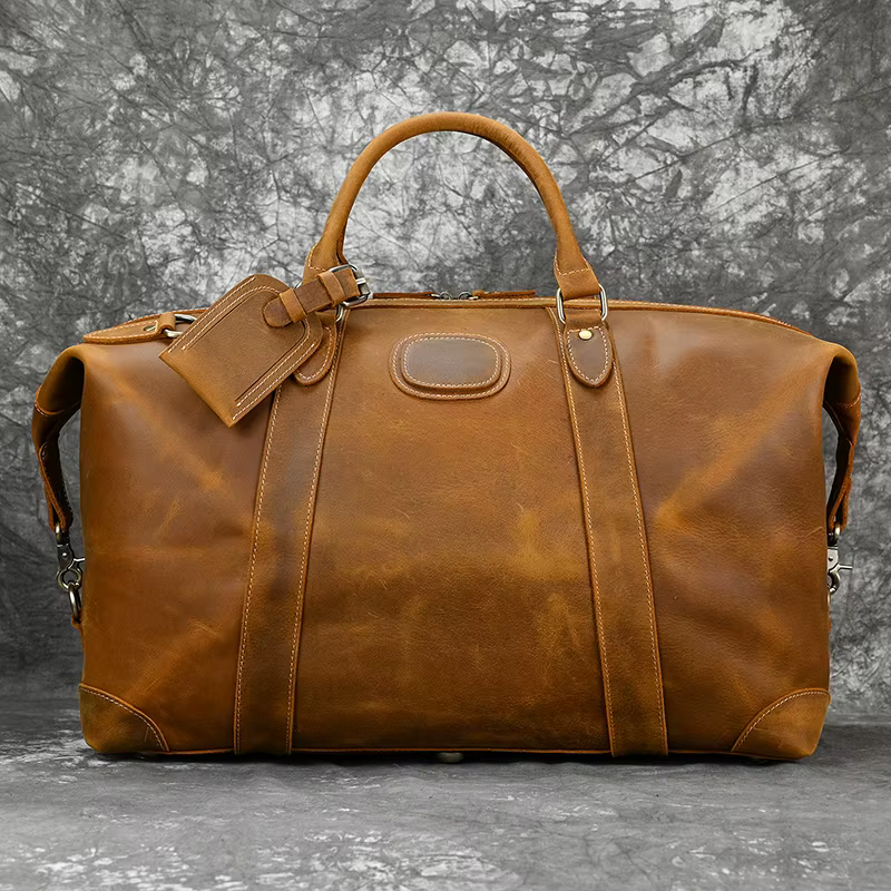 Sacs de voyage en cuir de cheval pour hommes, grand sac à main avec rivet, sac polochon en cuir de v