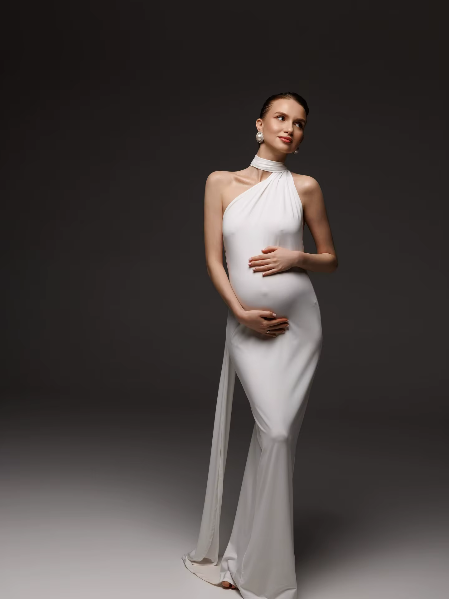 Robe de maternité élégante ivoire avec cape pour séance photo, col halter, 2 pièces, robe de materni