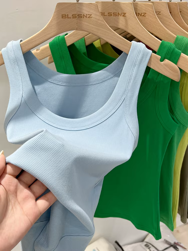 Zjaiss femmes solide col rond côtelé débardeur Camisole femmes 2026 été basique élastique débardeur 
