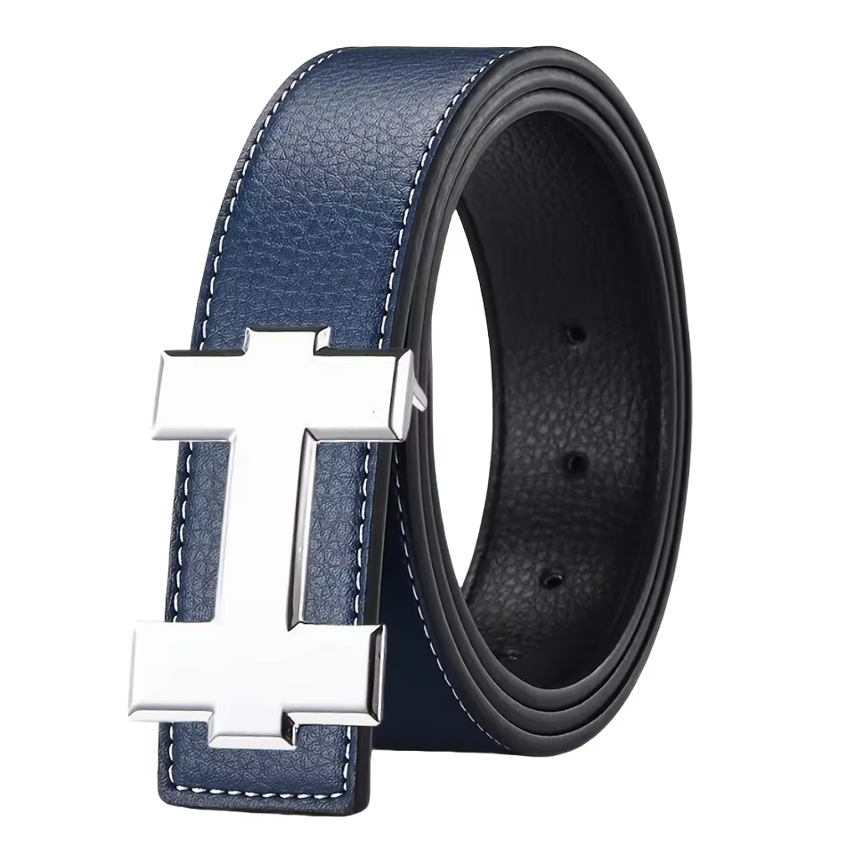 Ceinture décontractée à la mode de 3,3 cm avec boucle lisse argentée, ceinture de styliste pour homm