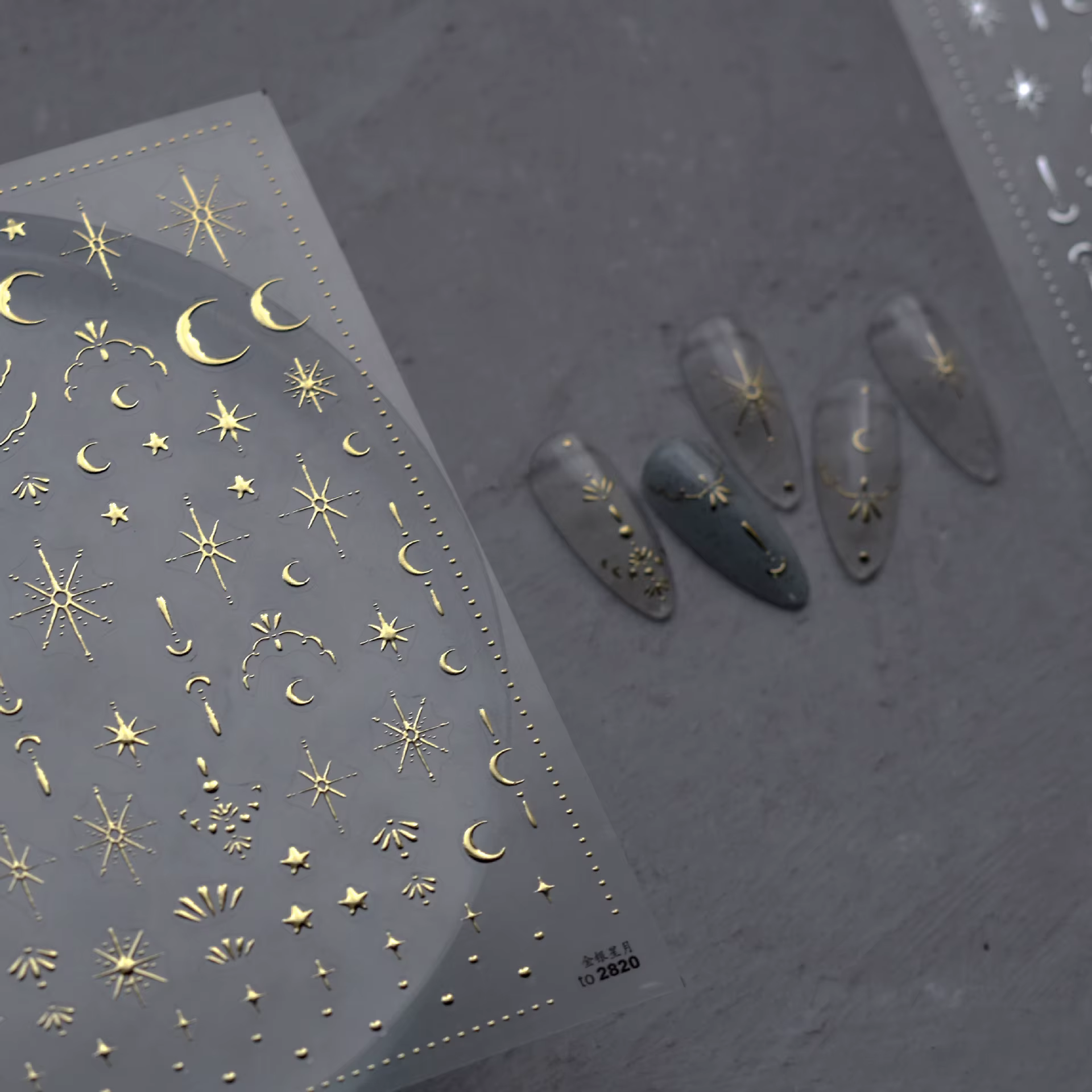Autocollant 3D doré soleil/lune/étoile bronzant pour Nail Art, 8x10cm, Laser étoile lune, décalcoman