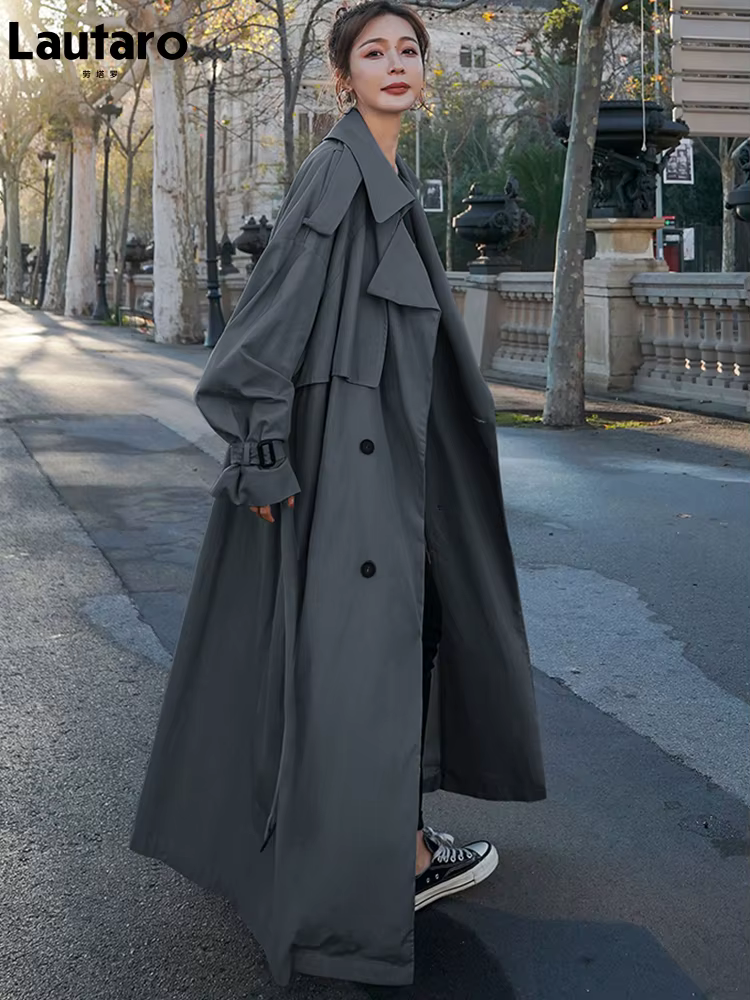 Lautaro-Manteau à double boutonnage avec ceinture pour femme, extra long, fluide, respirant, décontr
