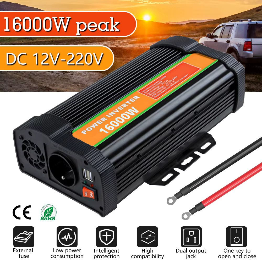 Onduleur à onde sinusoïdale pure 1600W, convertisseur DC 12V à 110V AC, puissance Patricia 3000W, on