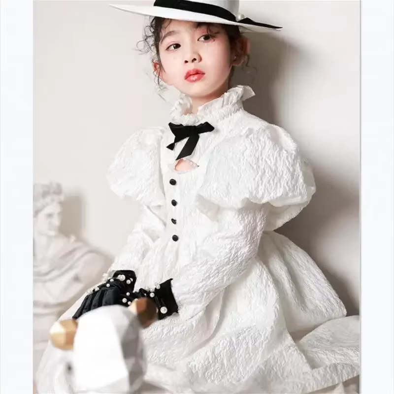 Nouvelle Robe de Princesse Blanche pour Filles 2026, Tenue de Soirée Élégante Rétro pour Piano, Robe