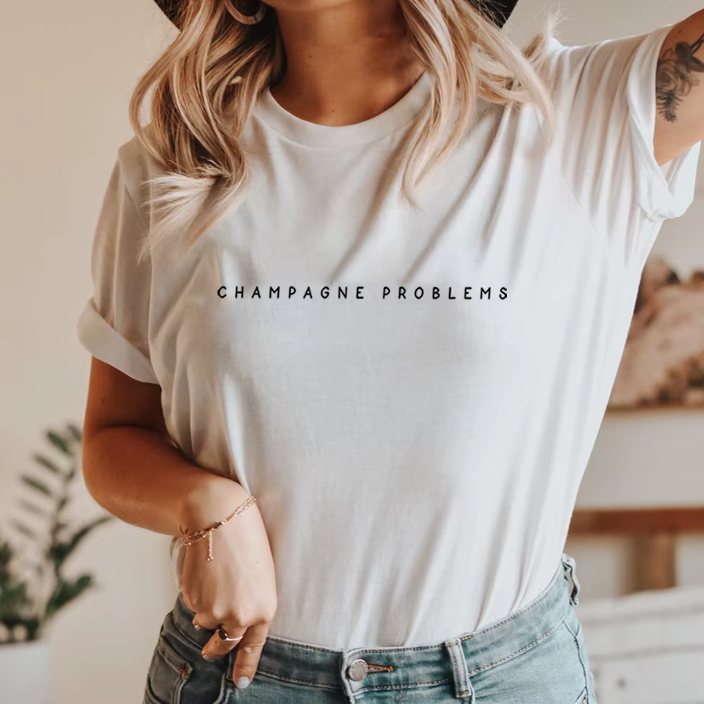 T-Shirt Manches Courtes pour Femme, Vêtement Vintage, Graphique, Musique, Champagne Ferrand, Harajuk