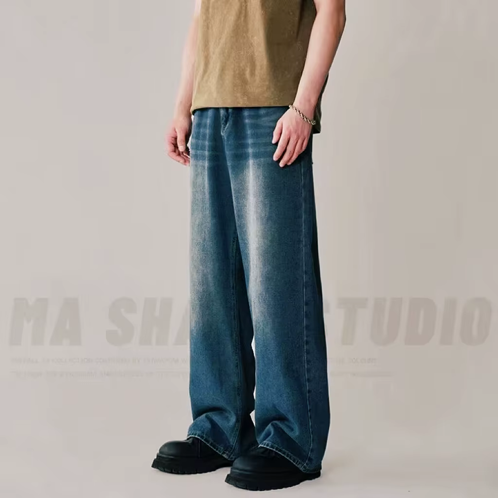 Printemps automne hommes nouveau Denim pantalon vieux bleu lavé Jeans décontractés vêtement pour hom