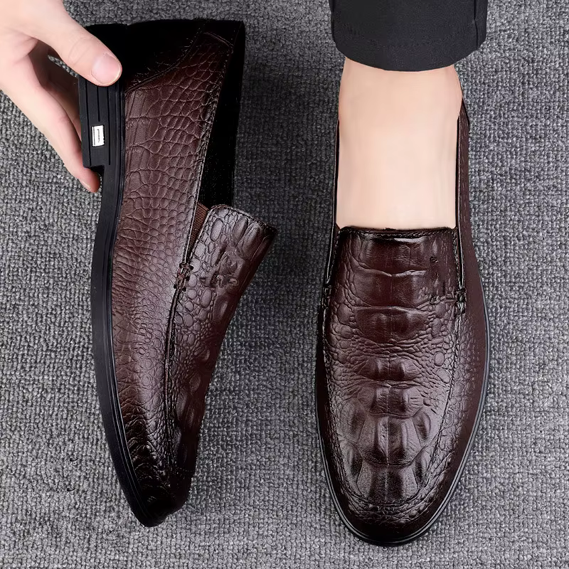 Chaussures décontractées en cuir véritable pour hommes, mocassins d'affaires formels, motif crocodil
