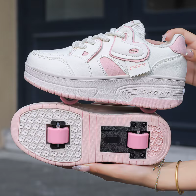 Chaussures de marche respirantes à lacets pour filles, patins de sport rétractables à deux roues pou