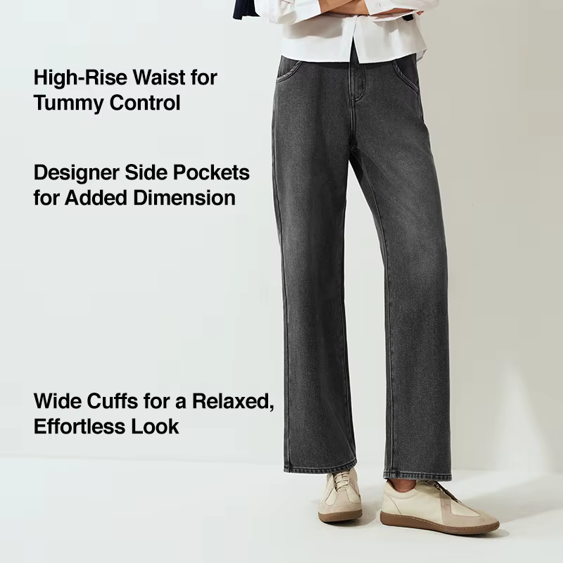 Semir jean femme jambe large doublé polaire confortable taille haute hiver 2025 nouveau pantalon lon