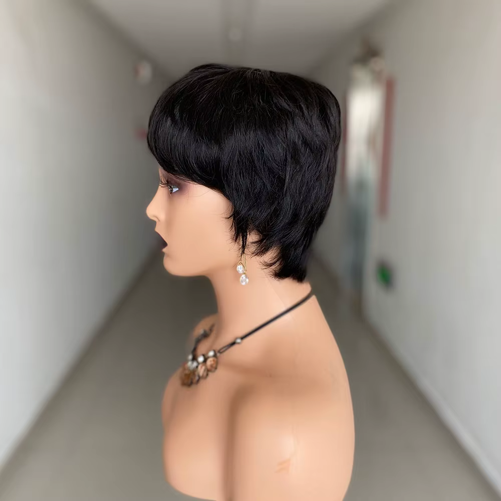 Perruque courte coupe lutin cheveux humains prêt à porter perruques de cheveux humains brésiliens po