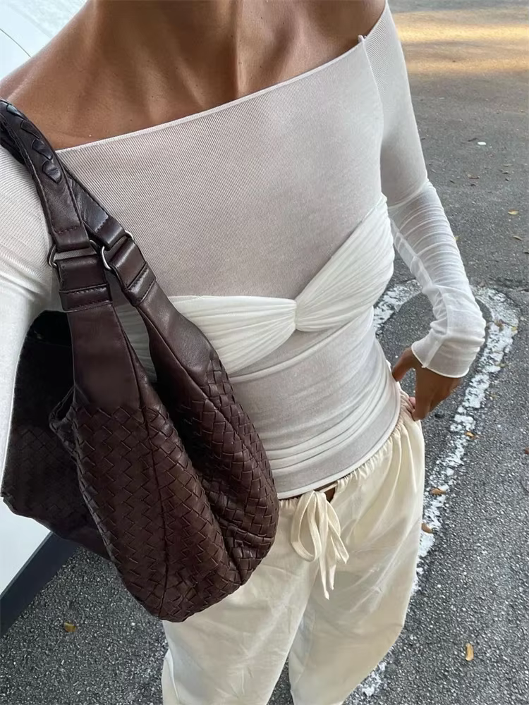 Tossy-Haut en maille transparente à manches longues pour femme, pull en tricot de dentelle, t-shirt 
