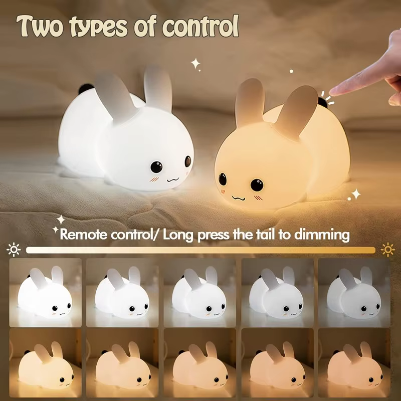 Lampe LED en Forme de Lapin en Silicone Rechargeable RVB pour Enfant, Veilleuse avec Télécommande, I